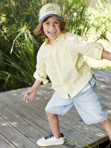 Camisa a rayas efecto lino para niño amarillo pastel 