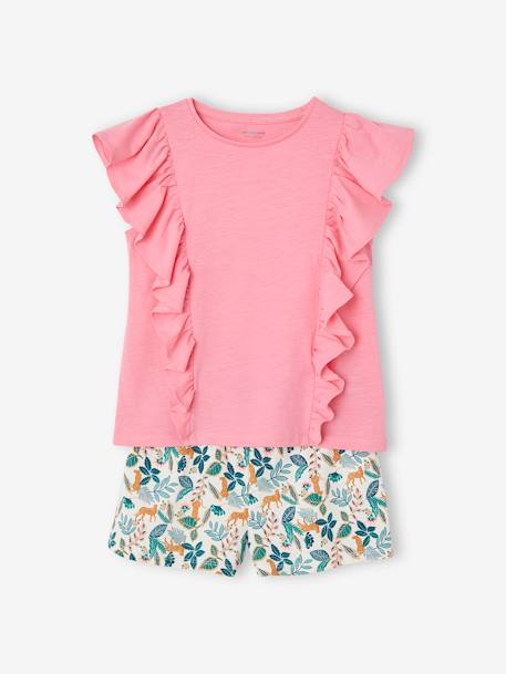 Conjunto de camiseta y short para niña rosa+rosa rosa pálido+verde agua 