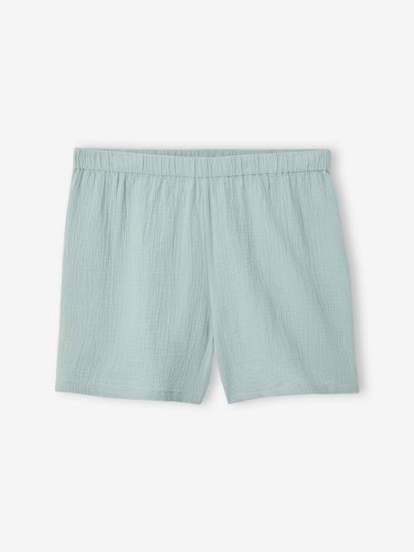 Pijama con short de gasa de algodón para hombre verde sauce 