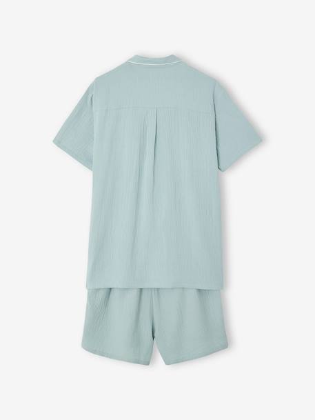 Pijama con short de gasa de algodón para hombre verde sauce 