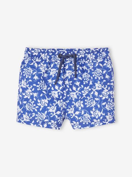 Bañador short estampado flores estilizadas bebé niño azul estampado 