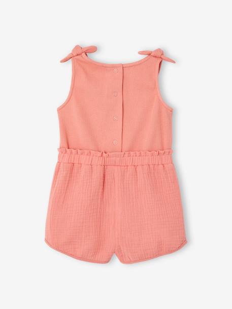 Monoshort con lazos de dos tejidos para bebé coral 