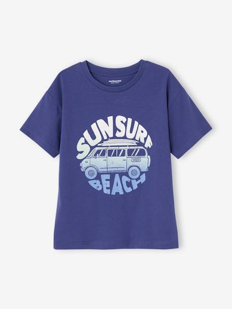 Camiseta estampado vacaciones para niño azul turquesa+mandarina+tinta 