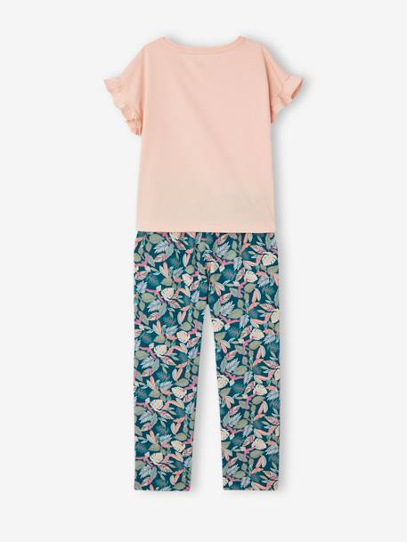 Conjunto camiseta + pantalón para niña crudo+verde 