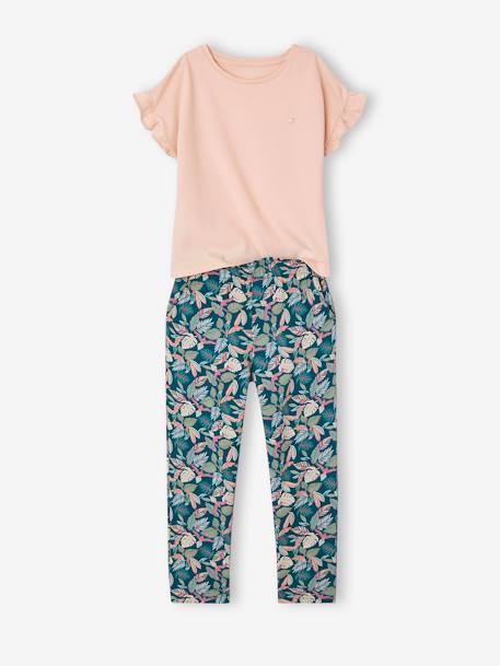 Conjunto camiseta + pantalón para niña crudo+verde 