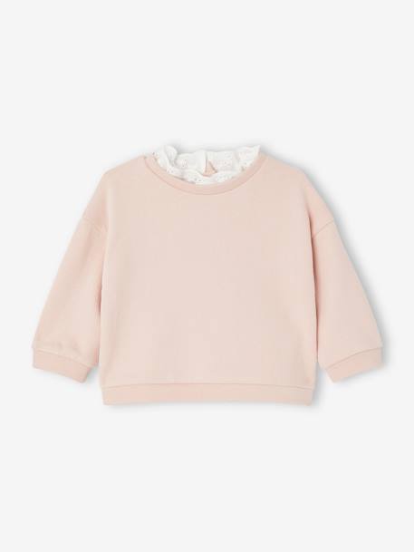 Sudadera con cuello de bordado inglés para bebé rosa maquillaje 