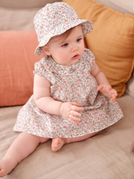 Conjunto de vestido y sombrero para bebé recién nacida