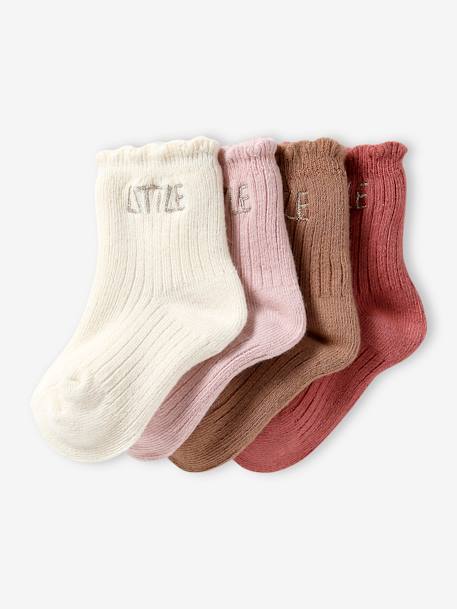 Pack de 4 pares de calcetines «Little» para bebé capuchino+rosa viejo 