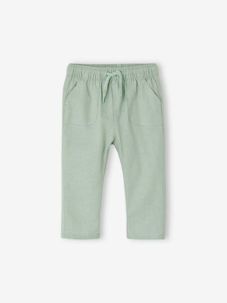 Pantalón para bebé niña de lino y algodón verde sauce 