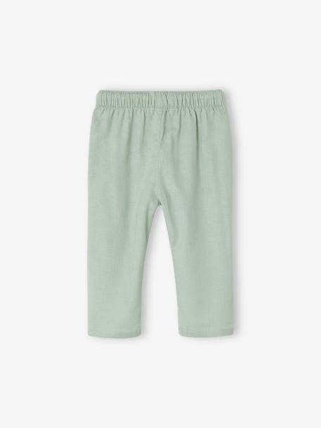 Pantalón para bebé niña de lino y algodón verde sauce 