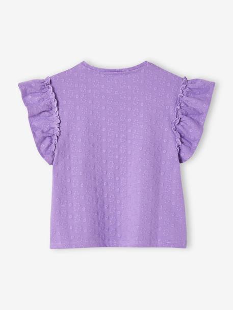 Camiseta bordada con flores y mangas con volante para niña violeta 