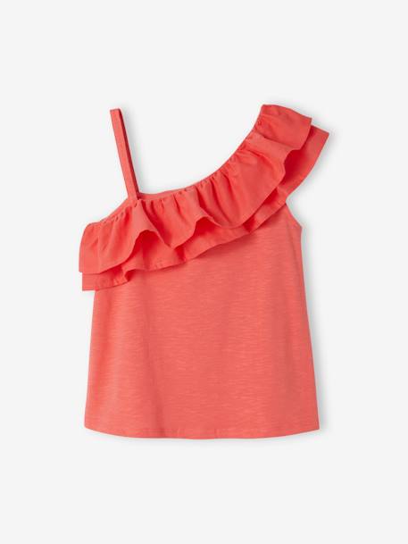 Camiseta sin mangas asimétrica con volantes para niña coral 