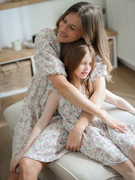 Vestido corto floral de gasa de algodón para mujer vainilla 