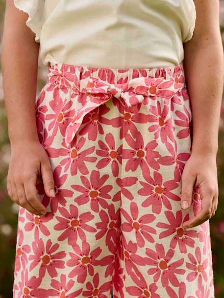 Pantalón pesquero ancho estampado para niña crudo+cuadros rojos 