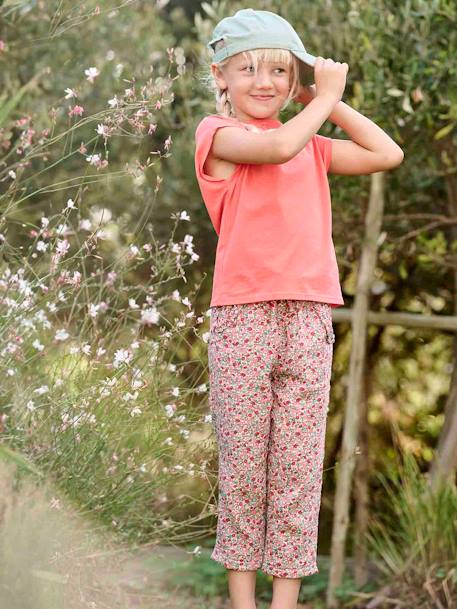 Pantalón pesquero de gasa de algodón estampado de flores, para niña AZUL MEDIO ESTAMPADO+blanco estampado+rosado 