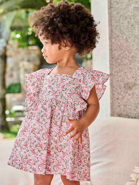 Vestido con volantes para bebé cuadros rosa+rosa estampado 