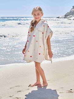 Ecorresponsables-Poncho de baño infantil personalizable CORAZONES con algodón reciclado