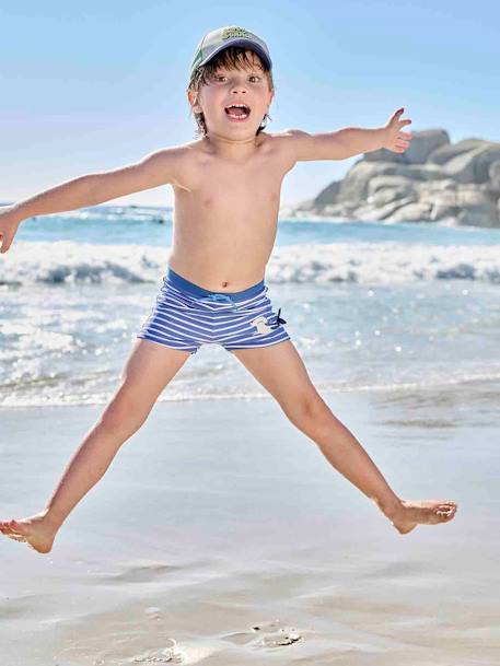 Bañador short tiburón para niño rayas azul 