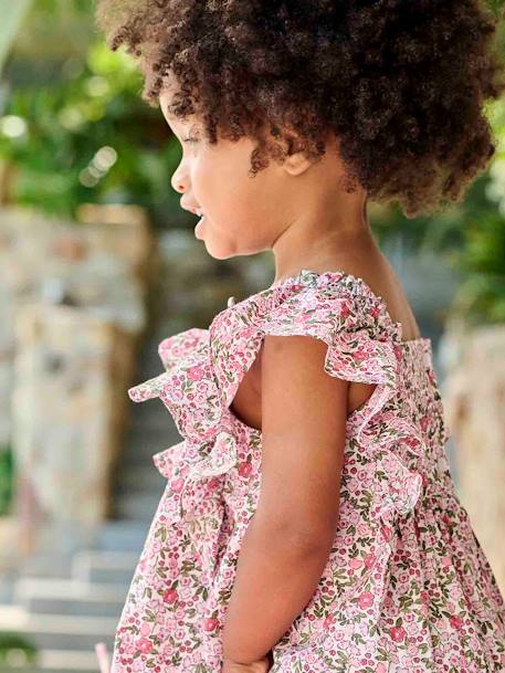 Vestido con volantes para bebé cuadros rosa+rosa estampado 