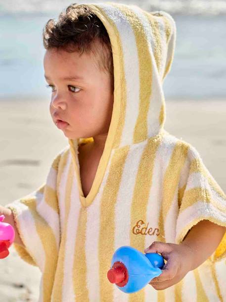 Poncho de baño a rayas, para bebé, personalizable rayas amarillas+VERDE MEDIO METALIZADO 