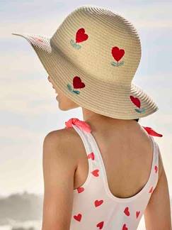 Niña-Accesorios-Sombreros-Sombrero forma capelina aspecto paja con corazones para niña