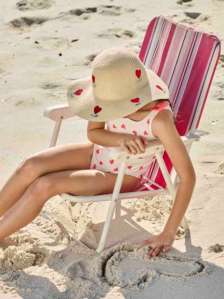 Sombrero forma capelina aspecto paja con corazones para niña madera 