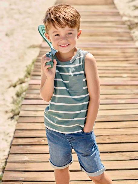 Camiseta a rayas sin mangas para niño verde agua 