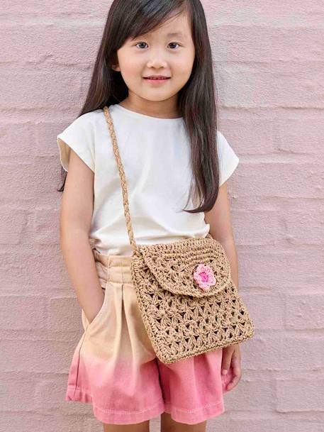 Bolso con flores estilo cuerda trenzada para niña madera 