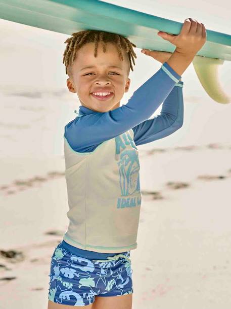 Conjunto de bañador antirrayos UV de camiseta + bóxer, para niño azul 