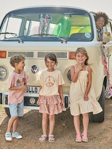 Falda con volante y smocks para niña albaricoque maquillaje 