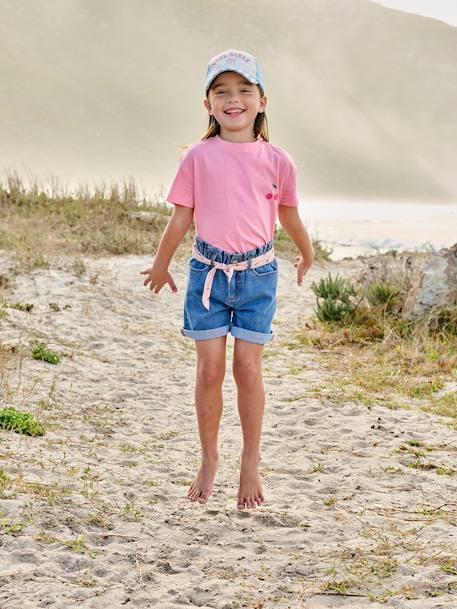 Camiseta lisa Basics de manga corta para niña rosa chicle+verde almendra 