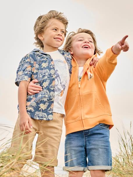 Sudadera con cremallera, capucha y motivo surf en la espalda para niño naranja 