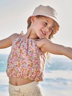 Blusa "cropped" con flores y tirantes con volantes para niña