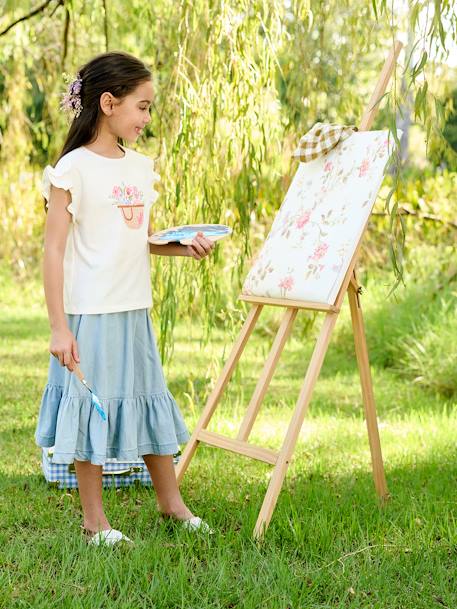 Falda de denim ligero con volante para niña doble stone 