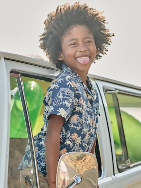 Camisa motivos surf para niño azul estampado 