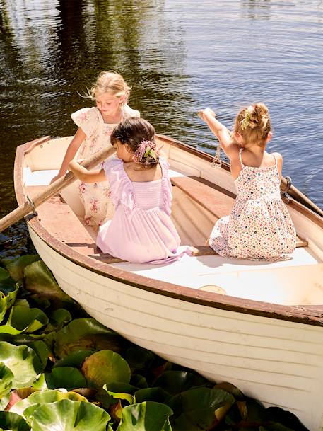 Vestido con volantes de bordado inglés con efecto relieve para niña lavanda 