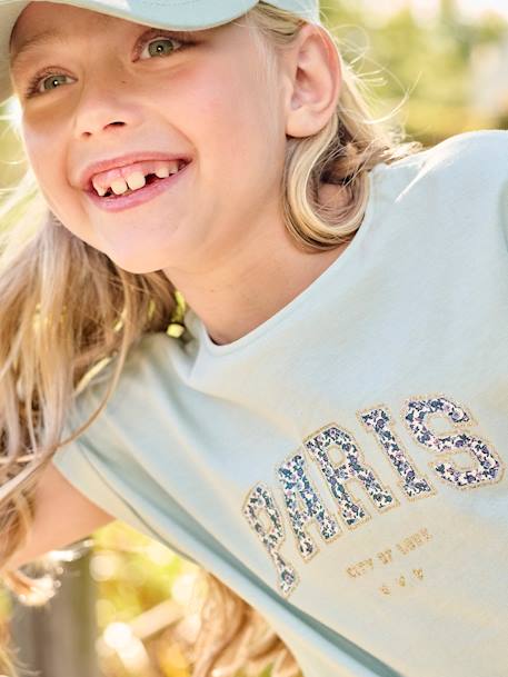 Camiseta con motivo de flores para niña amarillo pálido+azul claro+crudo 