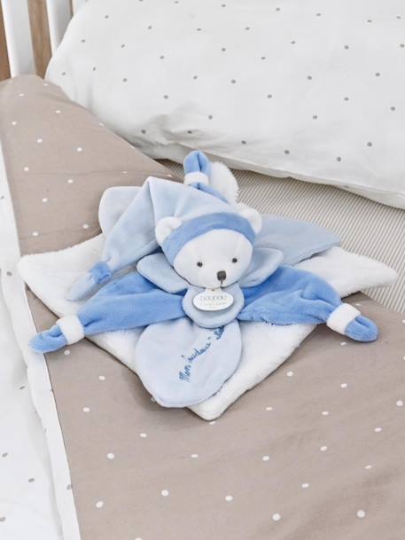 Doudou cuadrado oso 24 cm collector - DOUDOU ET COMPAGNIE azul+marrón grisáceo+rosa 