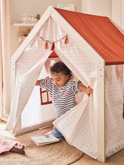 Juguetes- Juegos al aire libre-Tienda con forma de casa de madera FSC® y tela