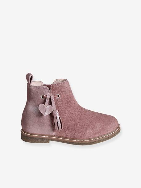 Botas de piel para niña - Colección de maternidad camello+rosa 