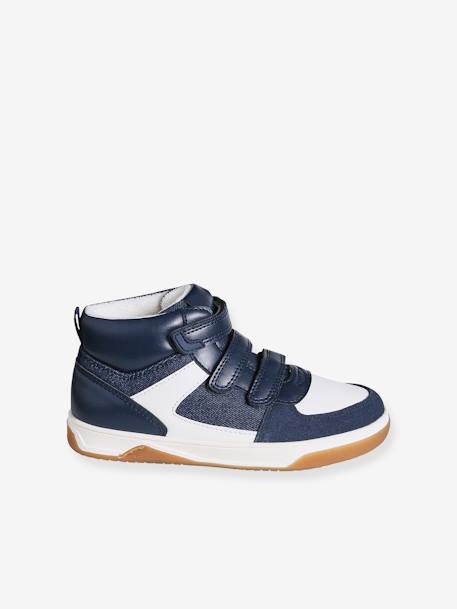 Zapatillas infantiles de caña alta con cierre autoadherente denim natural+negro 