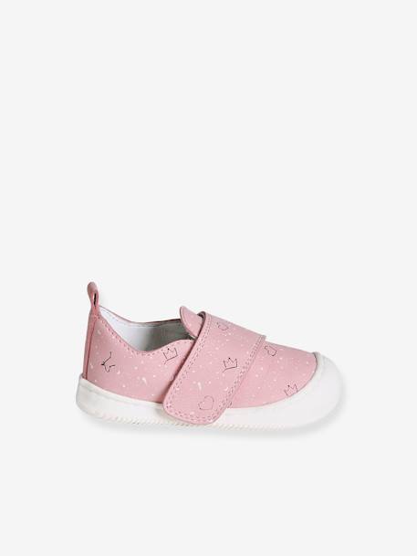 Zapatillas de piel flexible con cierre autoadherente para bebé rosa+rosa estampado+rosa rosa pálido 