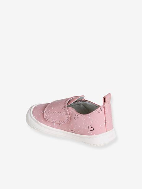 Zapatillas de piel flexible con cierre autoadherente para bebé rosa+rosa estampado+rosa rosa pálido 