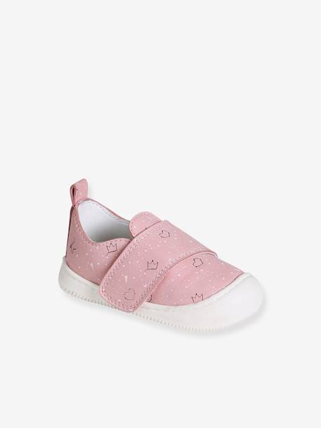 Zapatillas de piel flexible con cierre autoadherente para bebé rosa+rosa estampado+rosa rosa pálido 