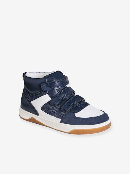 Zapatillas infantiles de caña alta con cierre autoadherente denim natural+negro 