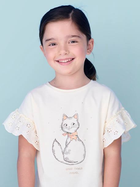 Camiseta romántica de algodón orgánico para niña azul marino+crudo 