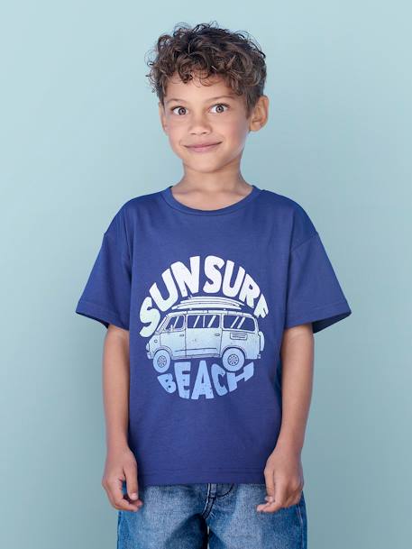 Camiseta estampado vacaciones para niño azul turquesa+mandarina+tinta 