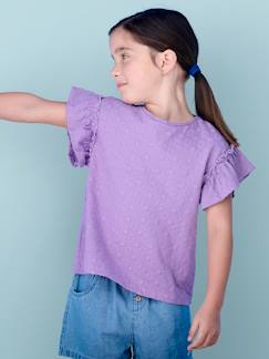 Niña-Camiseta bordada con flores y mangas con volante para niña