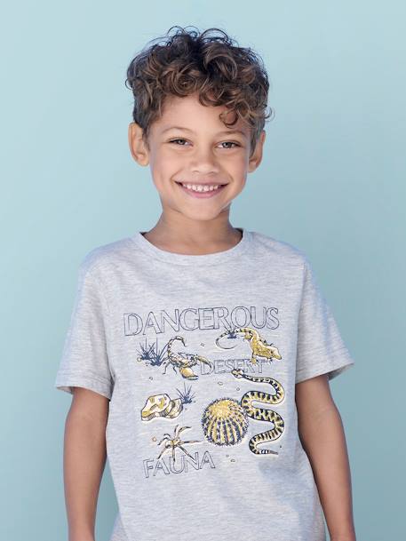 Camiseta motivos animales niño azul pizarra+gris jaspeado 