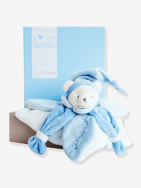 Doudou cuadrado oso 24 cm collector - DOUDOU ET COMPAGNIE azul+marrón grisáceo+rosa 